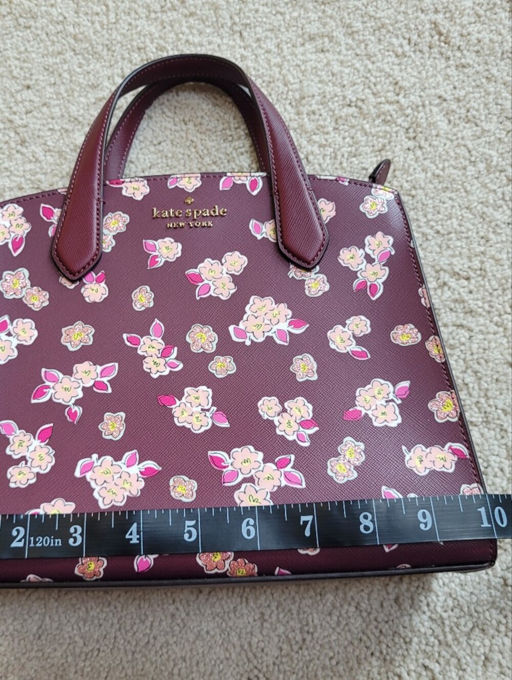 *NWOT* kate spade New York Tinsel Floral Satchel Crossbody Burgundy Floral Purse - Picture 8 of 14